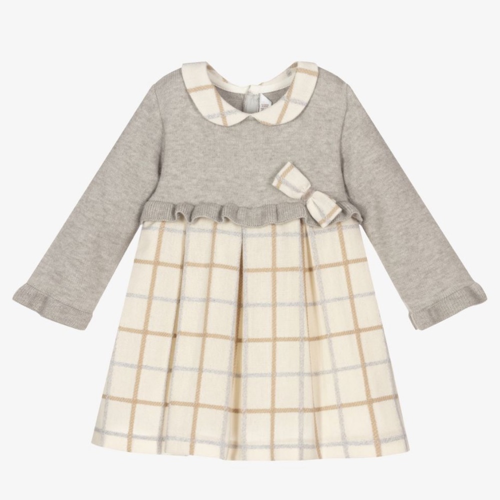 Mayoral Newborn Grey and Ivory Check Baby Dress